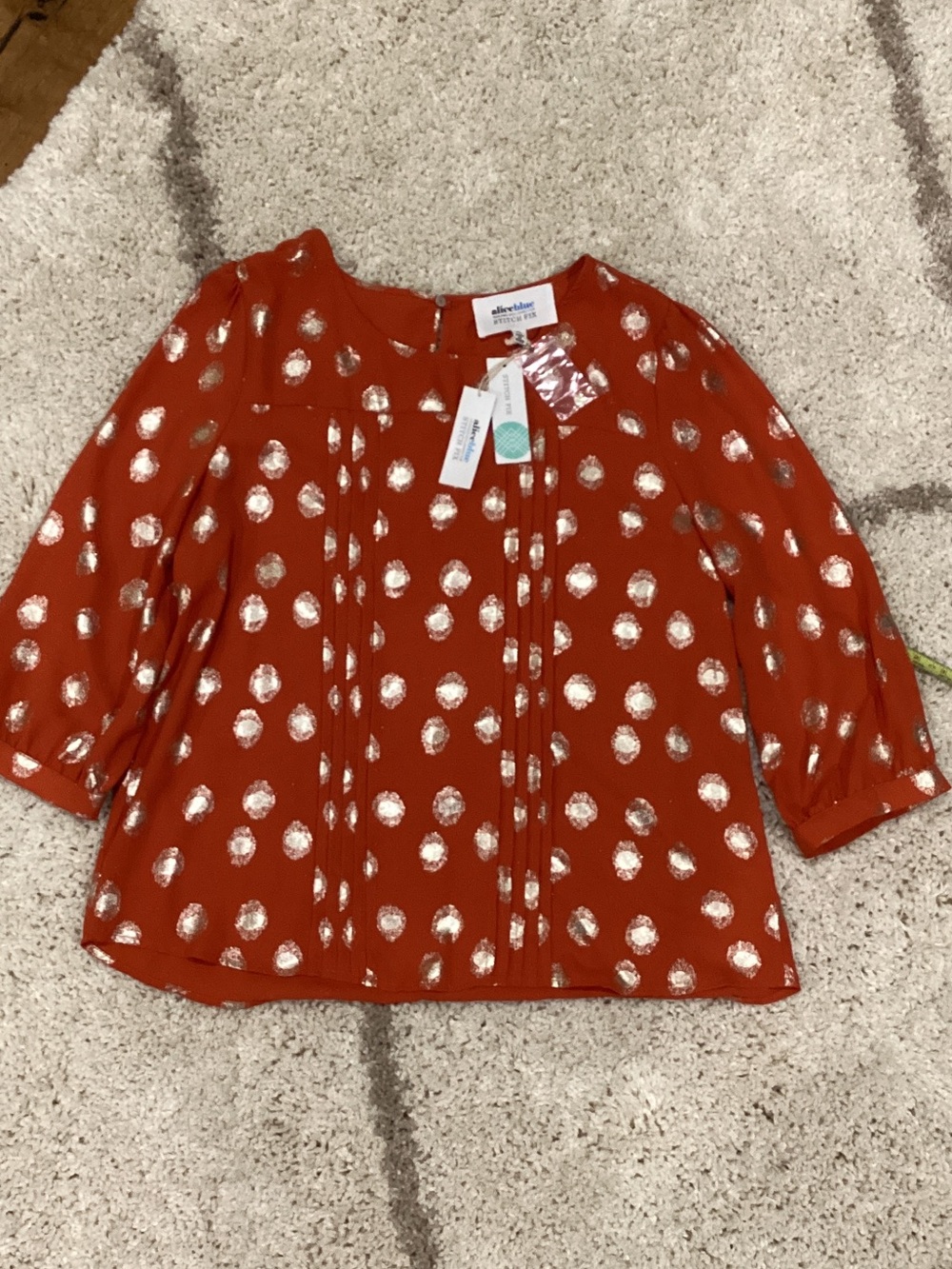 Alice Blue Rust Orange Blouse with Silver Dot Print